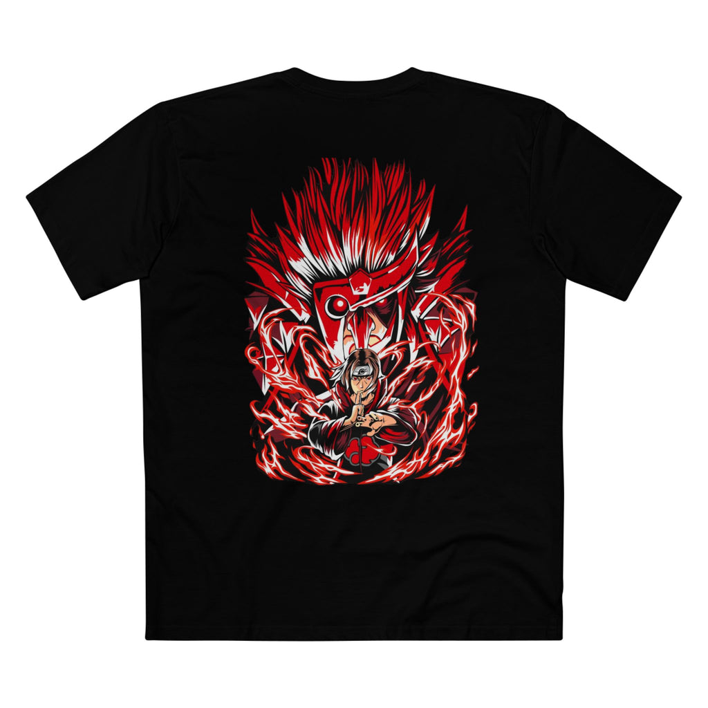 Anime Demon Eyes Tee — Red Back Graphic Naruto-Style Jutsu Shirt