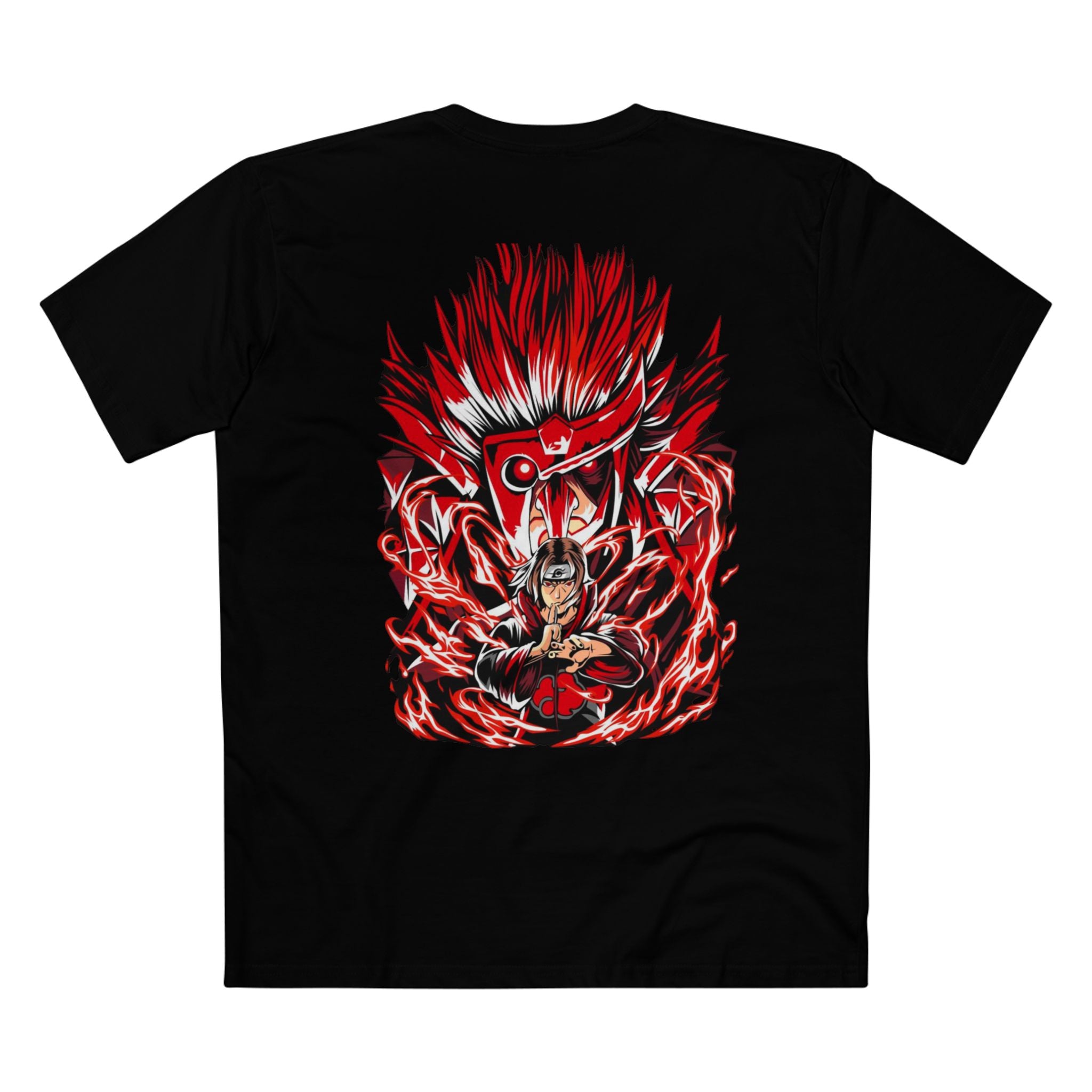 Anime Demon Eyes Tee — Red Back Graphic Naruto-Style Jutsu Shirt