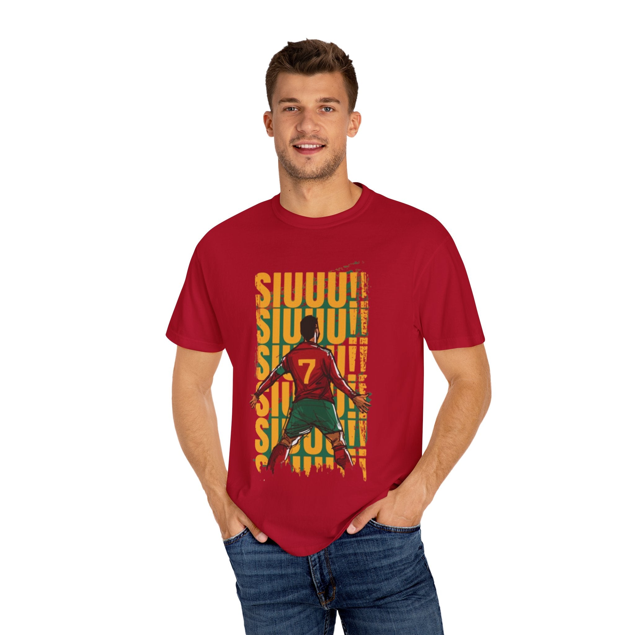 Soccer Celebration T-Shirt — Player #7 Goal Scoring Graphic Tee