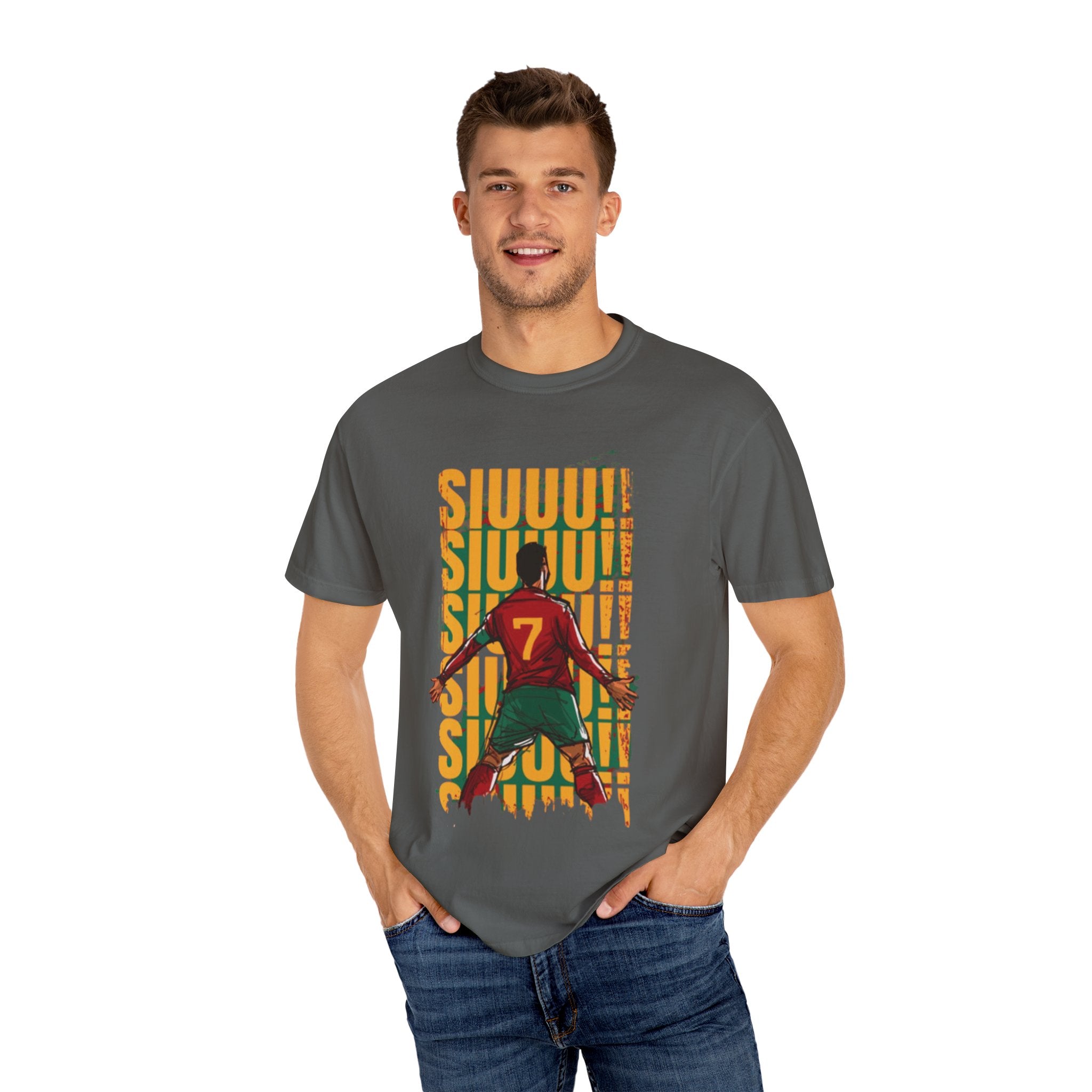 Soccer Celebration T-Shirt — Player #7 Goal Scoring Graphic Tee