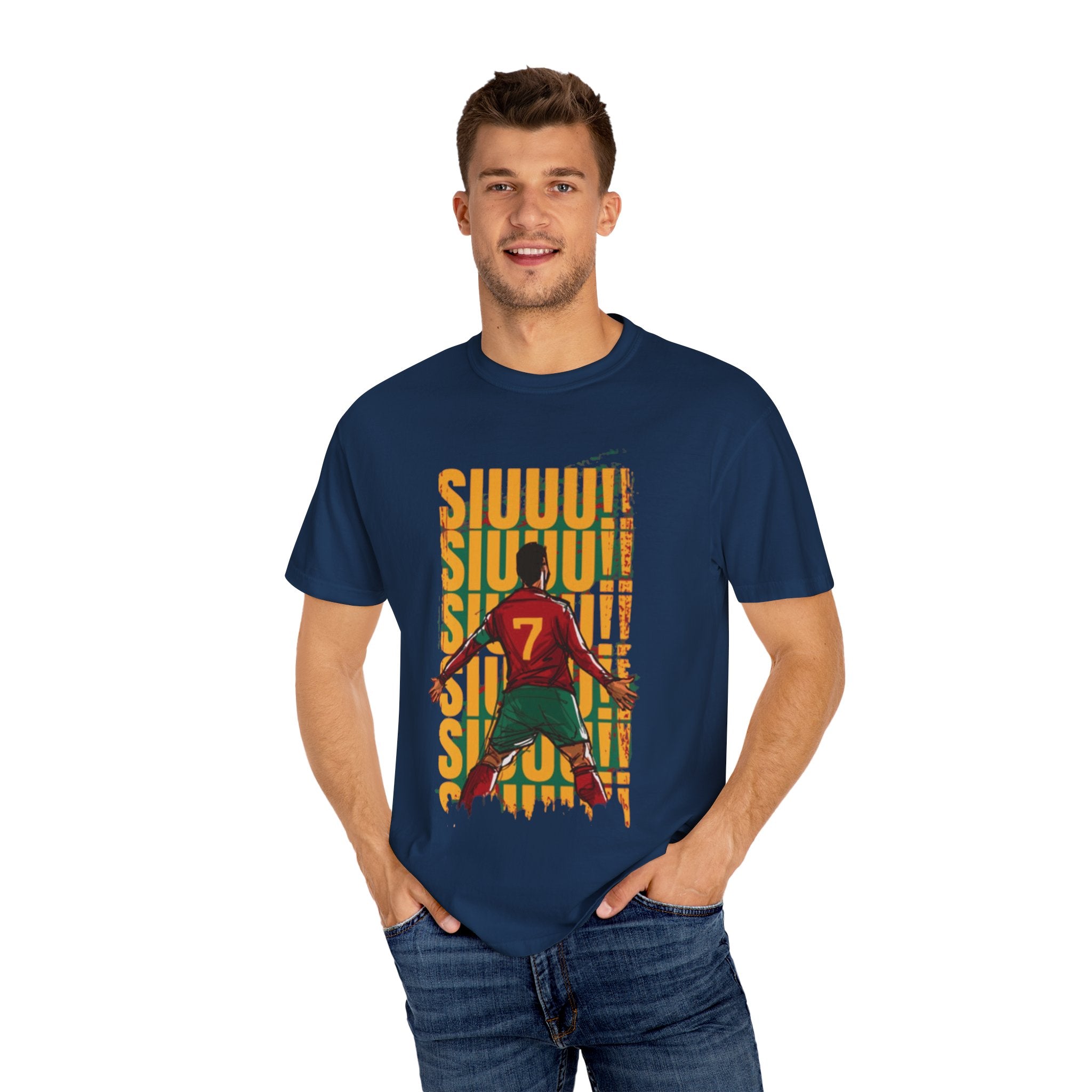 Soccer Celebration T-Shirt — Player #7 Goal Scoring Graphic Tee