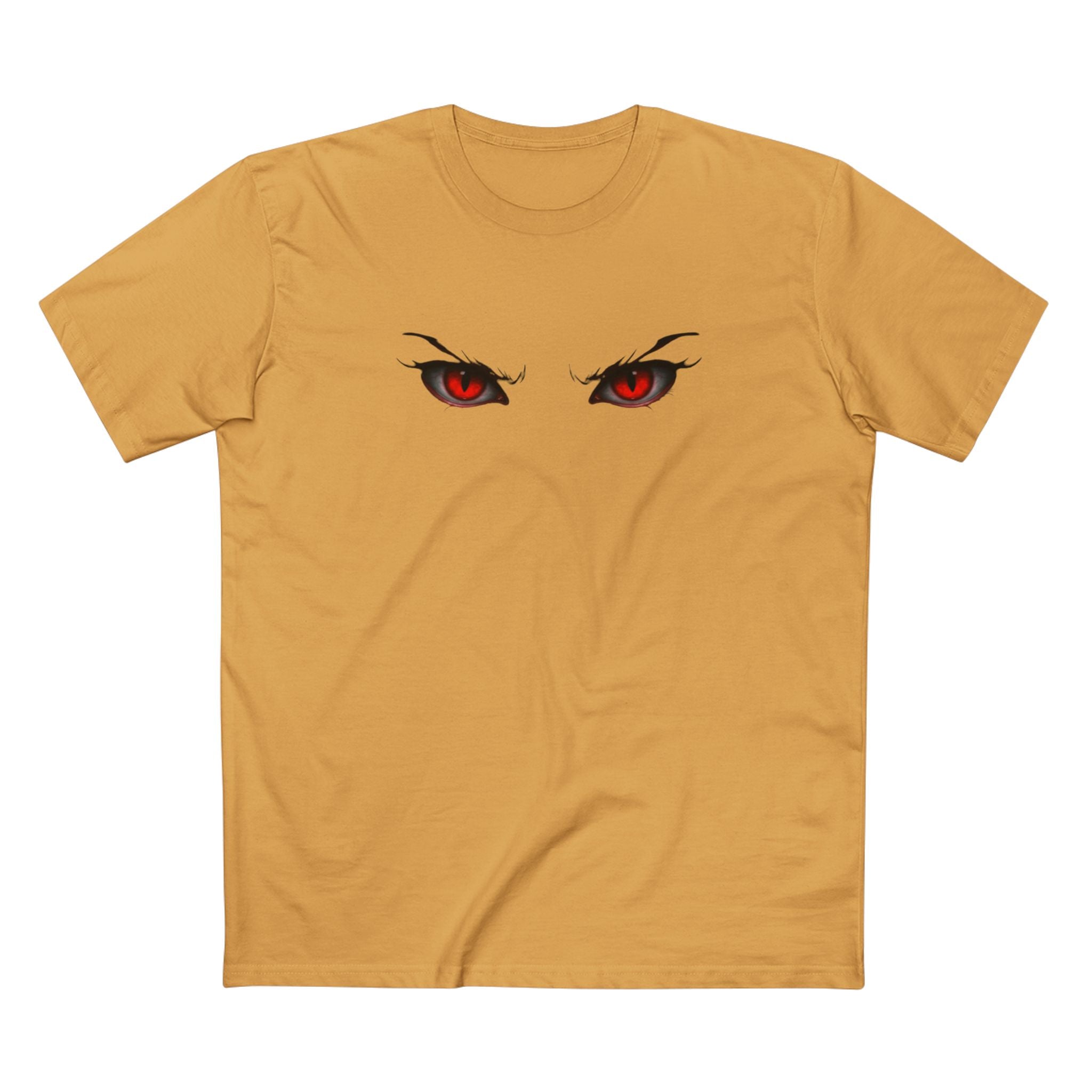 Anime Demon Eyes Tee — Red Back Graphic Naruto-Style Jutsu Shirt