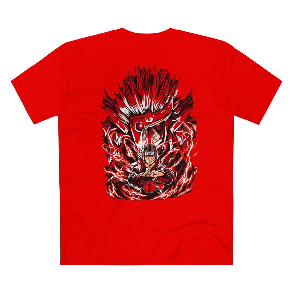 Anime Demon Eyes Tee — Red Back Graphic Naruto-Style Jutsu Shirt