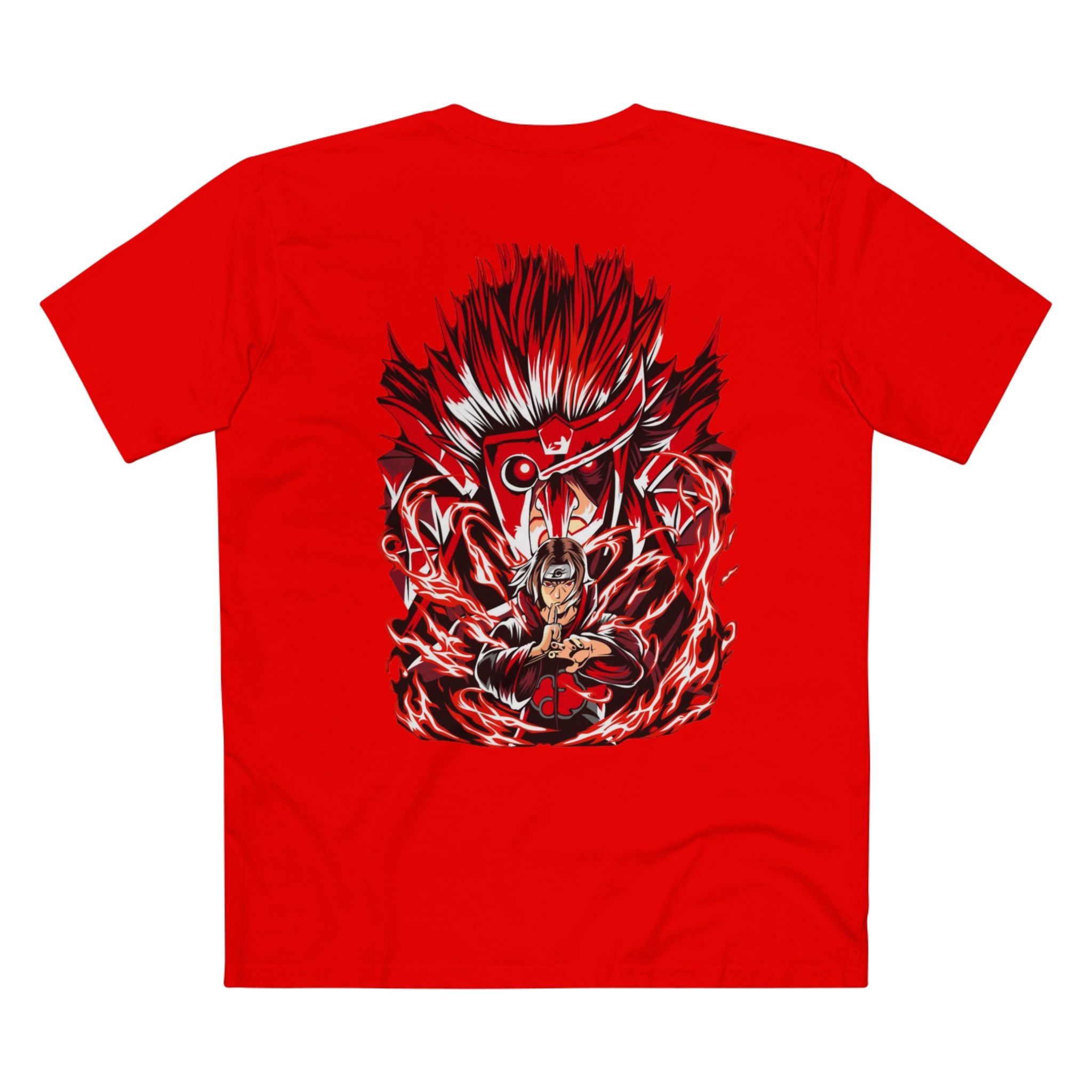 Anime Demon Eyes Tee — Red Back Graphic Naruto-Style Jutsu Shirt