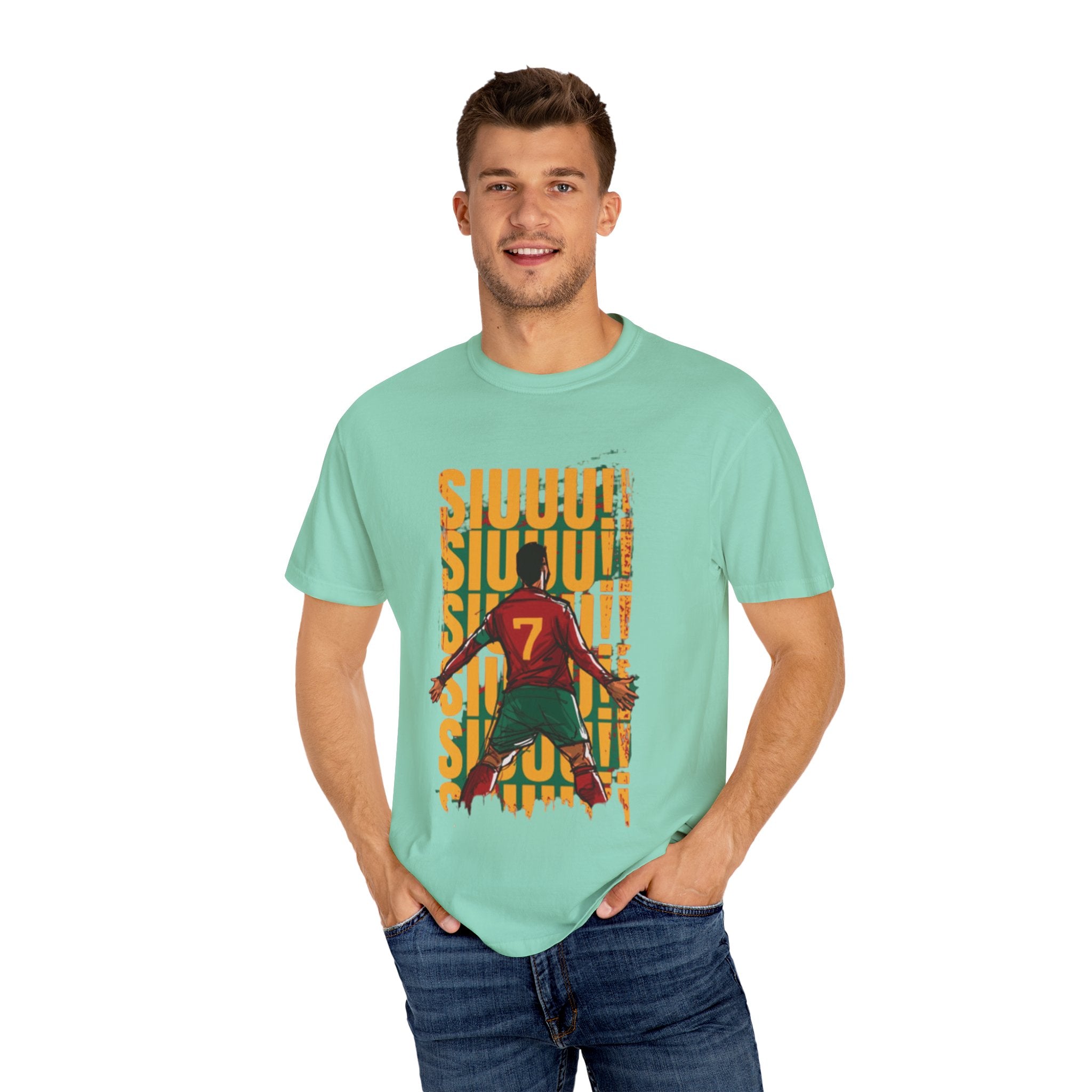 Soccer Celebration T-Shirt — Player #7 Goal Scoring Graphic Tee
